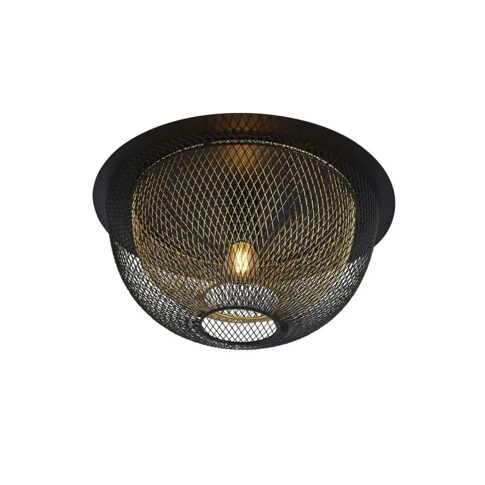 Searchlight Deckenleuchte Schwarz Gold rund Ø 40 cm E27 Metall* Deckenleuchten|Flurlampen