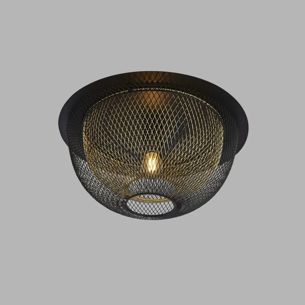 Searchlight Deckenleuchte Schwarz Gold rund Ø 40 cm E27 Metall* Deckenleuchten|Flurlampen