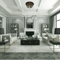 Searchlight Deckenleuchte Schwarz Gold rund Ø 40 cm E27 Metall* Deckenleuchten|Flurlampen