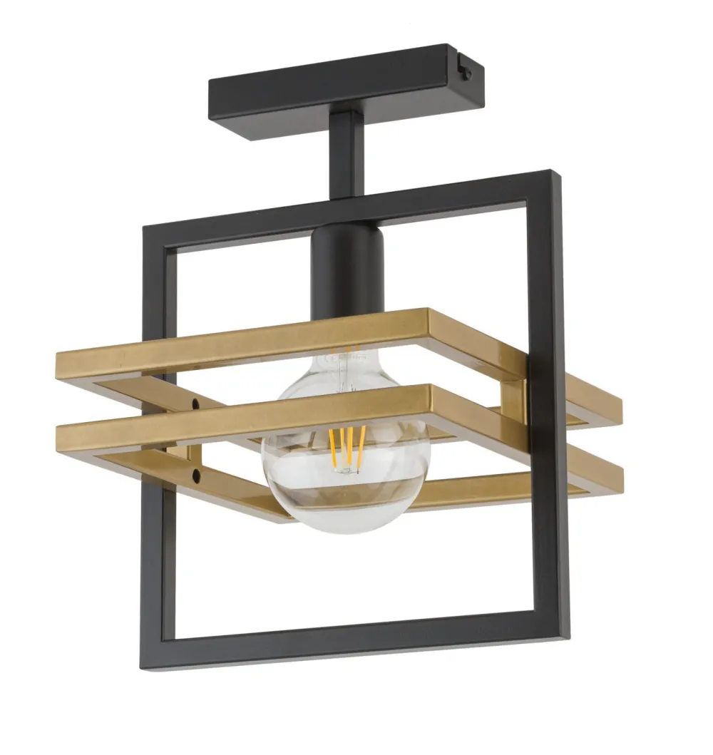 Sale Sigma Deckenleuchte Schwarz Gold Metall E27 B:26 cm eckig