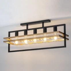 Sigma Deckenleuchte Schwarz Gold L:76 cm 5-flammig E27* Deckenleuchten|Moderne Lampen