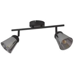 Searchlight Deckenleuchte Schwarz Grau B: 50 cm 2x E14 Rauchglas Metall* Flurlampen|Bürolampen
