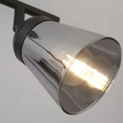Searchlight Deckenleuchte Schwarz Grau B: 50 cm 2x E14 Rauchglas Metall* Flurlampen|Bürolampen