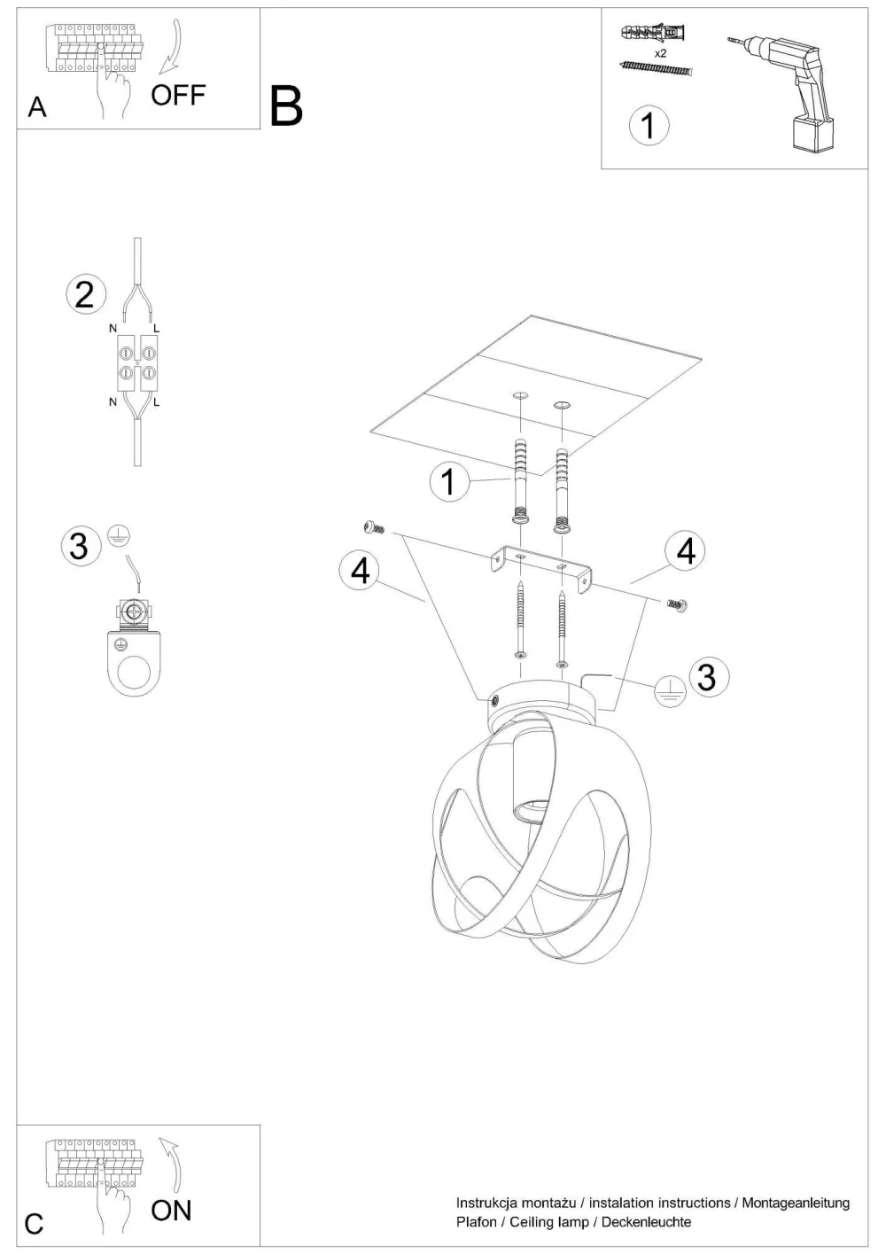 Sollux Deckenleuchte Schwarz Kugel Ø 16 cm klein E27 Modern* Deckenleuchten|Flurlampen