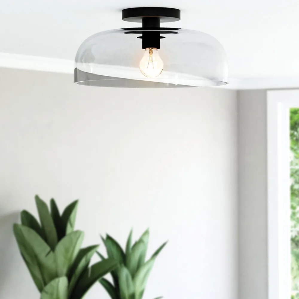 Discount Elstead Deckenleuchte Schwarz Metall Glas D: 30,5 cm rund E27