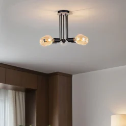 Keter Deckenleuchte Schwarz Metall Holz E27 5-flammig* Deckenleuchten|Wohnzimmerlampen