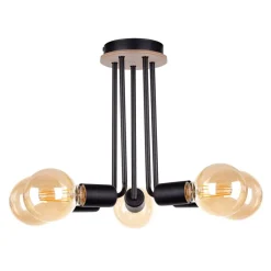 Keter Deckenleuchte Schwarz Metall Holz E27 5-flammig* Deckenleuchten|Wohnzimmerlampen