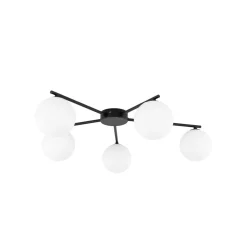 Sale TK Lighting Deckenleuchte Schwarz Weiß L: 67 cm G9 5-flammig Glas Metall