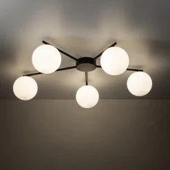 Sale TK Lighting Deckenleuchte Schwarz Weiß L: 67 cm G9 5-flammig Glas Metall