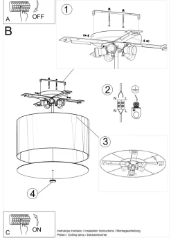 Sollux Deckenleuchte Stoff Glas Weiß Ø 50 cm blendarm 5x E27* Deckenleuchten|Bürolampen