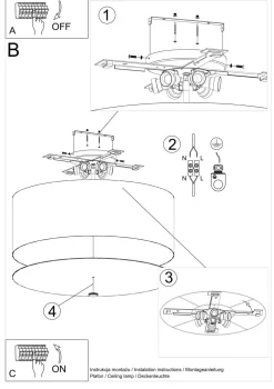 Best Sollux Deckenleuchte Stoff Glas Ø 70 cm H: 35 cm Schwarz
