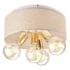 Lamkur Deckenleuchte Stoff Metall rund Ø 35 cm Natur Gold 4x E27