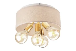 Lamkur Deckenleuchte Stoff Metall rund Ø 35 cm Natur Gold 4x E27