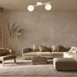 Emibig Deckenleuchte Weiß Gold Kugelschirm Glas Metall* Deckenleuchten|Flurlampen