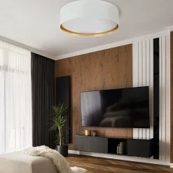 TK Lighting Deckenleuchte Weiß Gold rund Ø 60 cm wohnlich Stoff* Deckenleuchten|Flurlampen