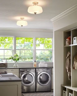 Elstead Deckenleuchte Weiß Nickel rund Ø33cm Metall Glas* Deckenleuchten|Flurlampen