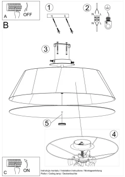 Best Sollux Deckenleuchte Weiß Stoff Glas rund Ø 70 cm blendarm