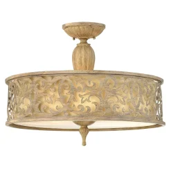 Elstead Deckenleuchte Wohnzimmer Vintage rund Metall Leinen* Deckenleuchten|Vintage Lampen