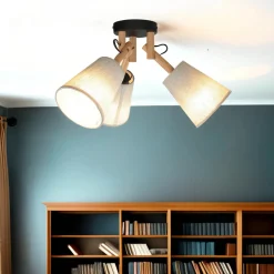 TK Lighting Deckenleuchte Wohnzimmer 3-flammig Leinen Holz Metall* Schlafzimmer Lampen|Lampen Aus Aller Welt