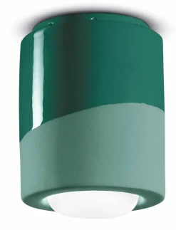 Outlet Ferroluce Deckenspot Aufputz Keramik E27 rund Ø 12,5 cm Grün