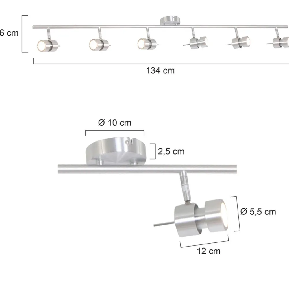 Steinhauer Deckenspot beweglich Metall 134 cm inkl. GU10 6-flmg* Wohnzimmerlampen|Metall Lampen