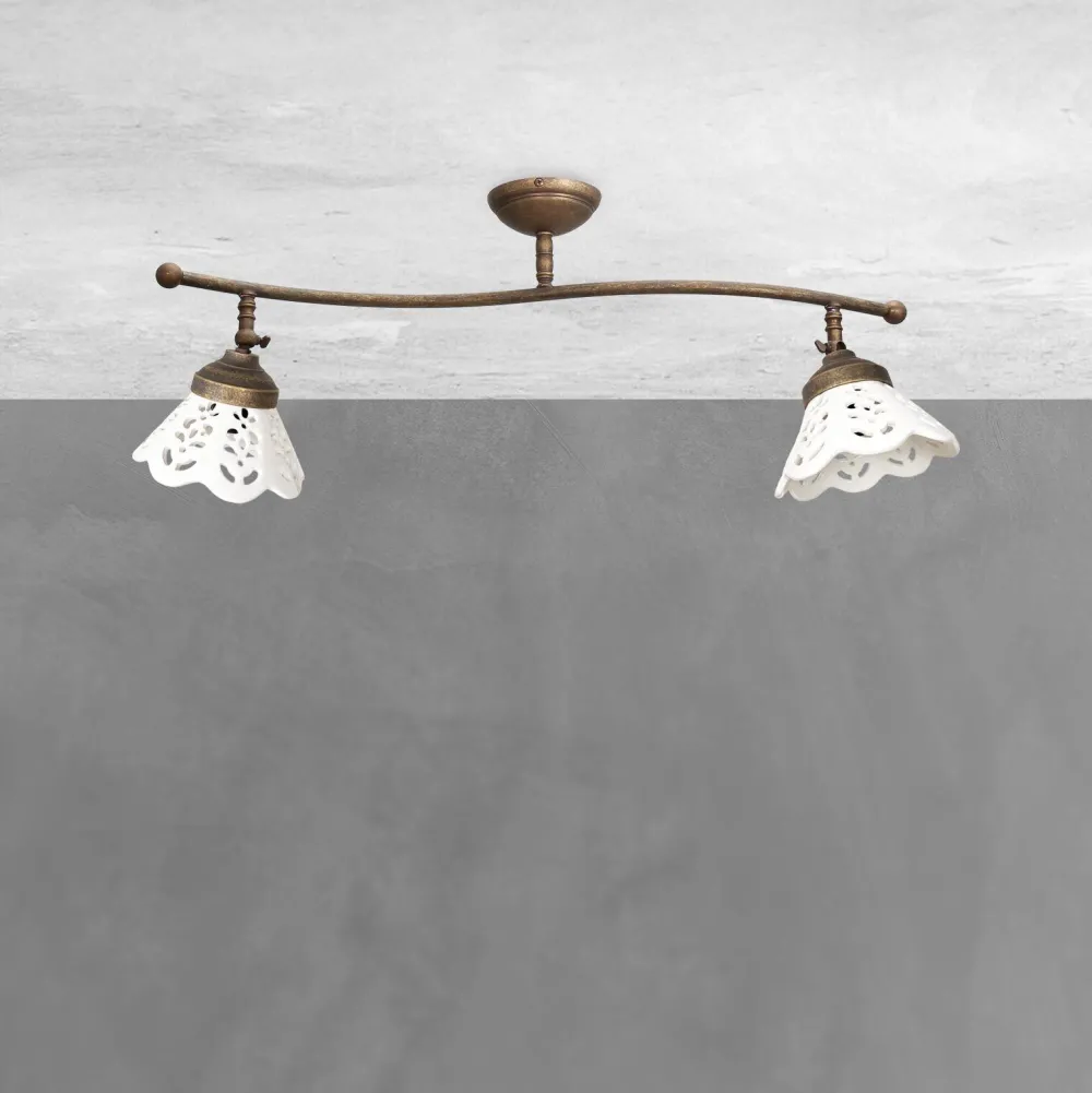 Giovanni Battista Deckenspot 2-flammig B: 69 cm Messing Keramik schwenkbar* Spots|Badezimmer Lampe