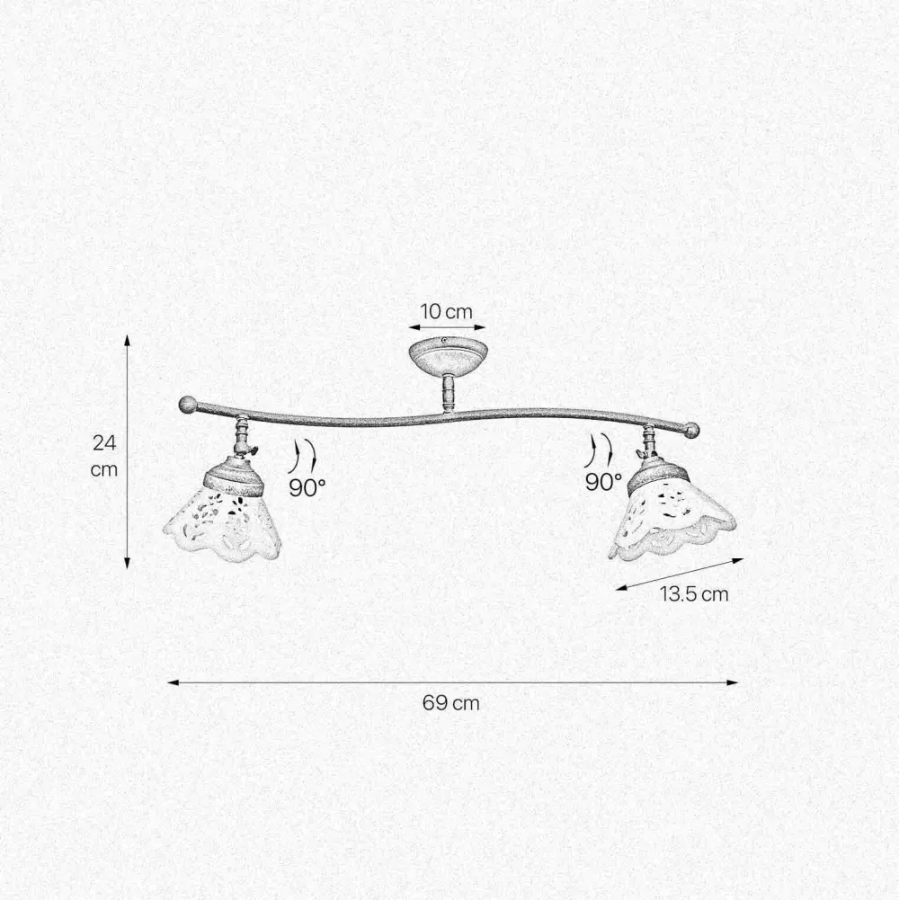 Giovanni Battista Deckenspot 2-flammig B: 69 cm Messing Keramik schwenkbar* Spots|Badezimmer Lampe