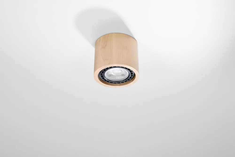 Clearance Sollux Deckenspot Holz Ø 14 cm H: 10 cm klein GU10 DIWO