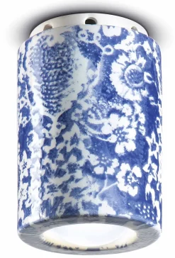 Ferroluce Deckenspot Keramik Ø 8,5 cm Aufputz Blau Muster E14* Wohnzimmerlampen|Keramiklampen