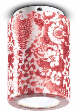 Ferroluce Deckenspot Keramik E14 Ø 8,5 cm rund Aufputz Rot Muster* Wohnzimmerlampen|Keramiklampen