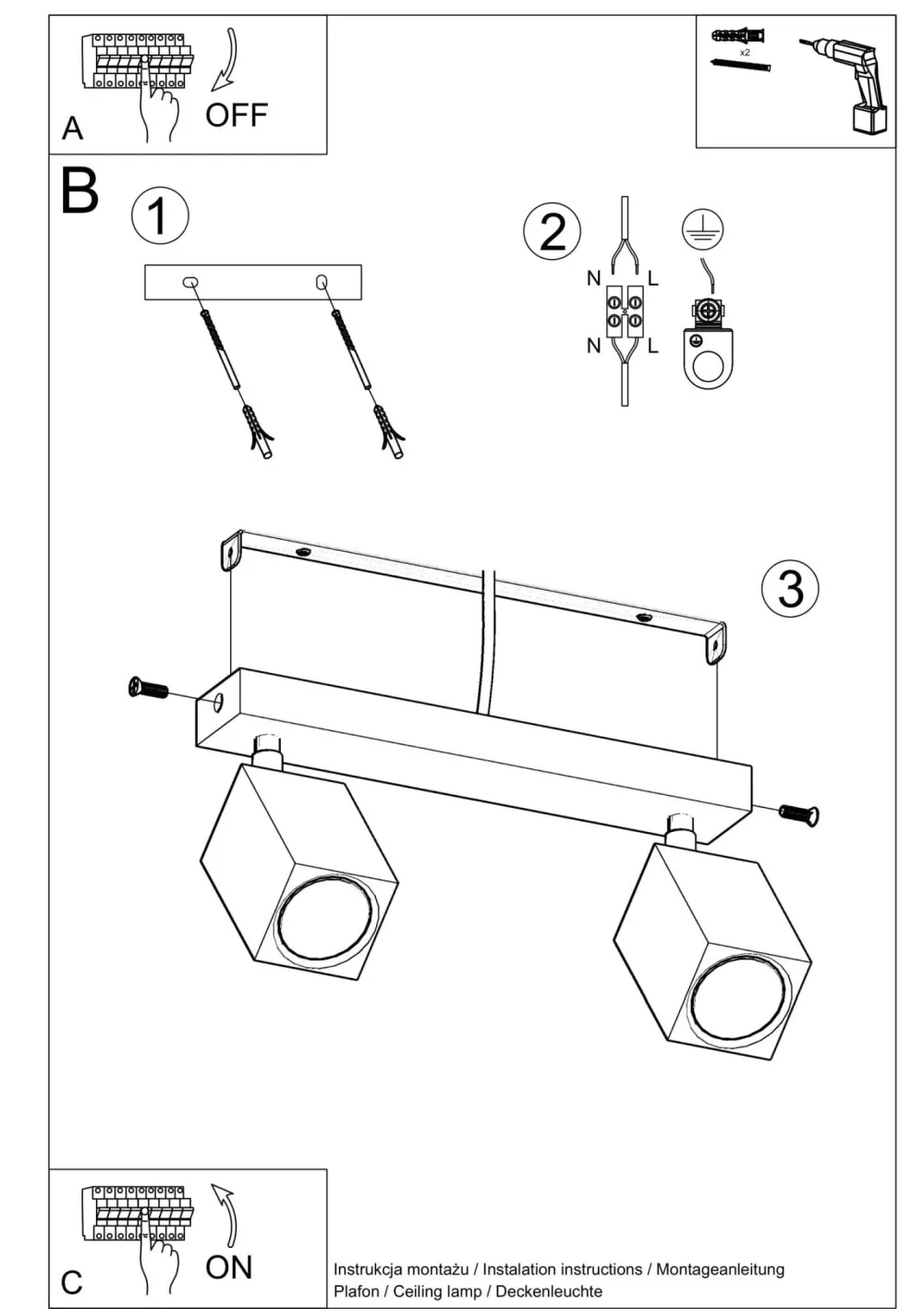 Sollux Deckenspot Modern Holz 2-flammig 30 cm lang GU10 wohnlich* Deckenleuchten|Flurlampen