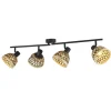 Searchlight Deckenspot Schwarz Natur B: 94 cm 4x E14 Holz Metall* Deckenleuchten|Flurlampen