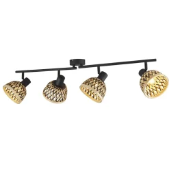 Searchlight Deckenspot Schwarz Natur B: 94 cm 4x E14 Holz Metall* Deckenleuchten|Flurlampen