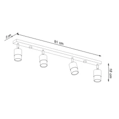 Outlet Sollux Deckenstrahöer Schwarz Chrom 81 cm lang schmal 4-flammig