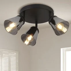 Searchlight Deckenstrahler 3-flammig Ø 42 cm Schwarz Rauchgrau E14* Deckenleuchten|Spots