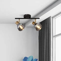 Outlet Searchlight Deckenstrahler 2-flammig E14 Rauchglas Metall verstellbar