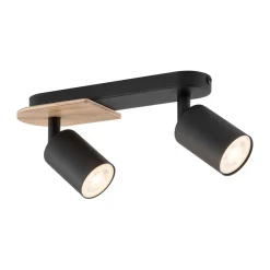 Sale TK Lighting Deckenstrahler 2-flammig Metall Holz Schwarz Natur 35 cm