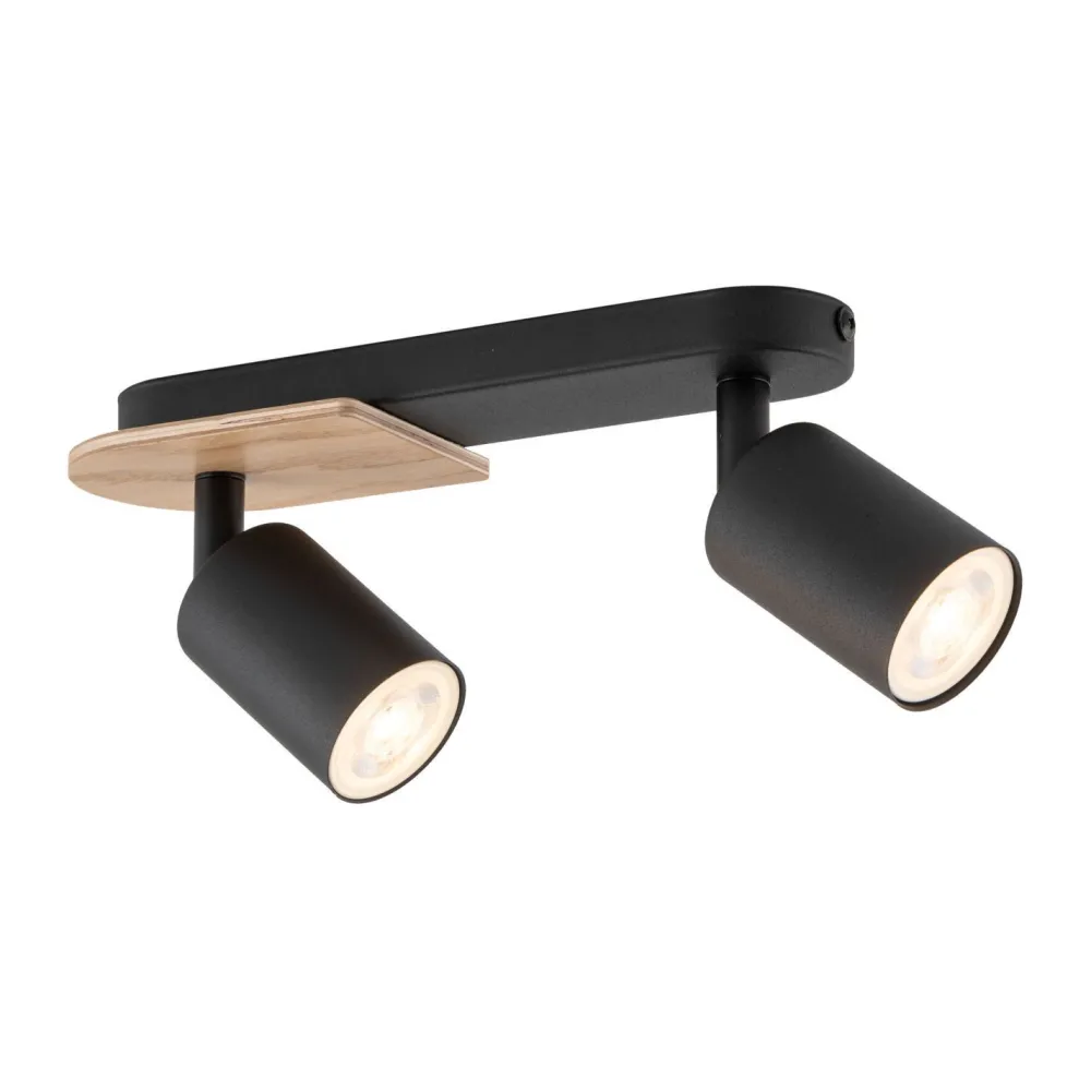 Sale TK Lighting Deckenstrahler 2-flammig Metall Holz Schwarz Natur 35 cm