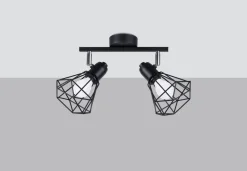 Outlet Sollux Deckenstrahler 2-flammig Schwarz Metall Käfig Schirm