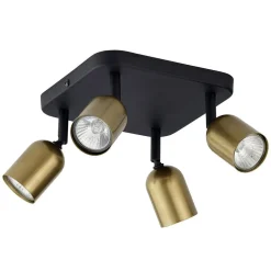 TK Lighting Deckenstrahler flexibel in Schwarz Gold 4-flammig GU10* Deckenleuchten|Flurlampen