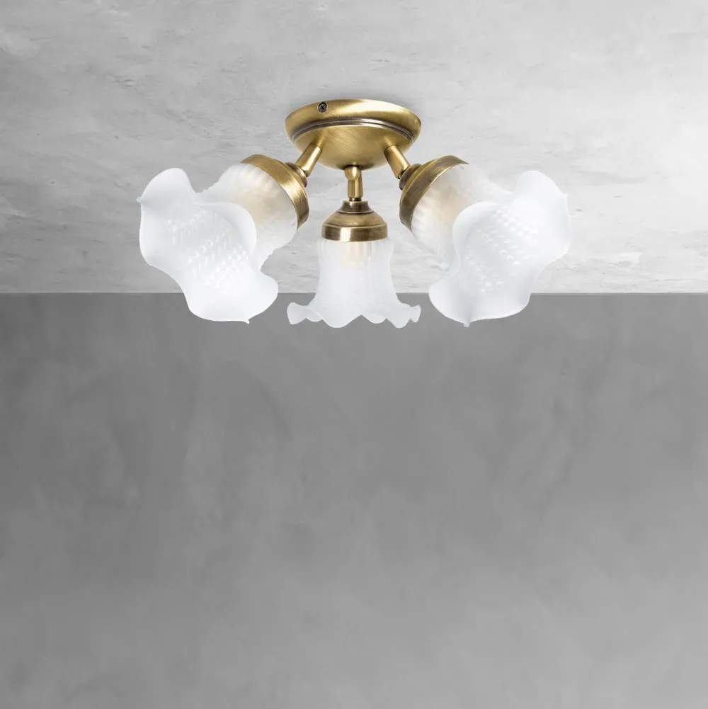 Giovanni Battista Deckenstrahler Floral 3-flammig Messing Glas Ø 37 cm* Deckenleuchten|Spots