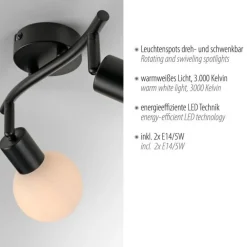 Just Light Deckenstrahler Glas Metall 43 cm inkl E14 5 W flexibel* Flurlampen|Bürolampen