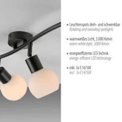 Just Light Deckenstrahler Glas Metall inkl E14 3000 K flexibel* Flurlampen|Bürolampen