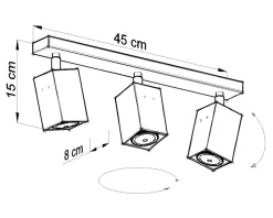 Sollux Deckenstrahler Grau Stahl B:45cm eckig 3x GU10 FALERIA* Deckenleuchten|Spots