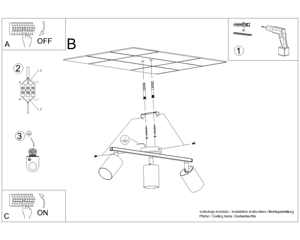 Best Sollux Deckenstrahler GU10 3-flammig Weiß Metall verstellbar