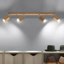 Sollux Deckenstrahler Holz 4-flammig 80 cm lang GU10 VESUVIA* Holzlampen|Moderne Lampen