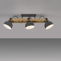 Just Light Deckenstrahler Holz Metall E27 96 cm 3-flammig flexibel* Flurlampen|Bürolampen