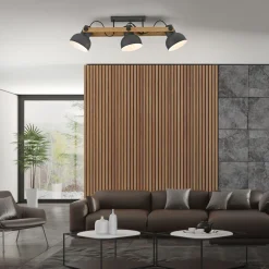 Just Light Deckenstrahler Holz Metall E27 96 cm 3-flammig flexibel* Flurlampen|Bürolampen