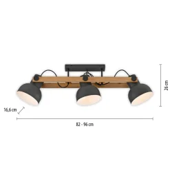 Just Light Deckenstrahler Holz Metall E27 96 cm 3-flammig flexibel* Flurlampen|Bürolampen