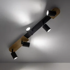 TK Lighting Deckenstrahler Holz Metall 85 cm lang Braun Schwarz 5x GU10* Deckenleuchten|Spots